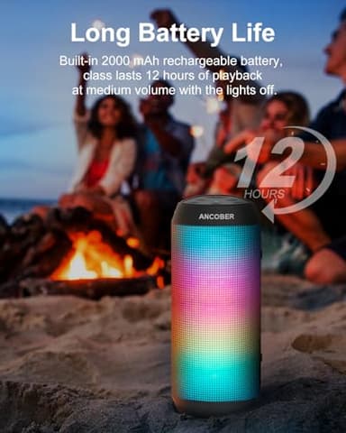 Bluetooth Speaker, Portable Wireless, Powerful Sound with Cool Lights, IPX4 Waterproof, TWS Pairing, BT5.3, for Outdoor/Indoor/Party/Shower, Electronics Gadget, Stocking Stuffers, White Elephant Gifts - Image 7