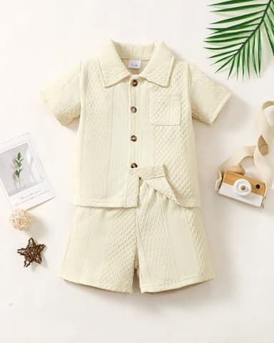 Renotemy 3T 4T Boy Outfits Baby Boy Shorts Set Toddler Boy Clothes 2-3 Year Old Boy Clothes 3T 4T Boy Outfit Toddler Boy Outfits 3T-4T Summer Solid Beige - Image 2