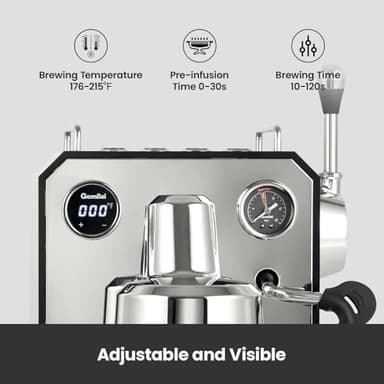 Gemilai Owl Espresso Machine, 15 Bar Professional Semi-Automatic Espresso Maker with Milk Frother Steam Wand & 57oz Removable Water Tank, Dual Display, for Cappuccino, Latte, G3006, Stainless Steel - Image 5