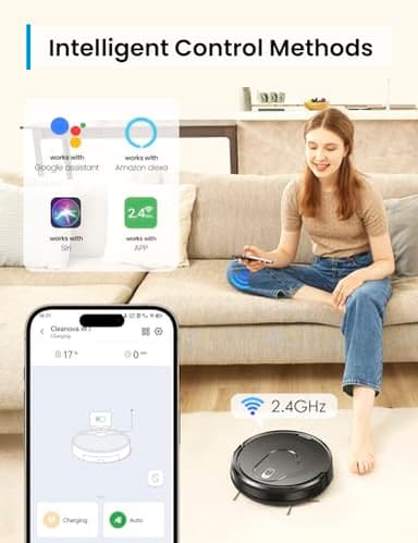 PSUK W7 Robot Vacuum and Mop Combo, 2 in 1 Mopping Robotic Vacuum Cleaner with Watertank and Dustbin, Self-Charging, Slim, Max 120mins Runtime for Hard Floor, Carpet Cleaning - Image 5