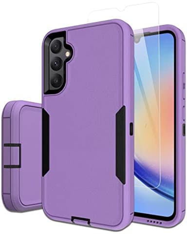 Dahkoiz for Samsung Galaxy A34 Case, with Tempered Glass Screen Protector, Dust-Proof Port Cover, Support Magnetic Car Mount, Full Body Protection Rubber Phone Case for Galaxy A34 5G, Black/Purple - Image 1
