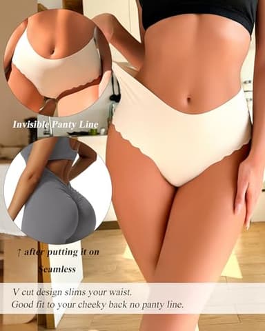 Sth Big High Waisted Seamless Underwear for Women No Show Panties Cheeky Scalloped Edge Bikini Breathable Briefs 6 Pack, Medium - Image 2