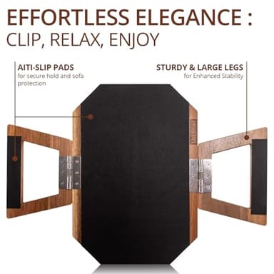 ZMARKRAFT Premium Acacia Wood Sofa Arm Tray Table for Couch | Clip on Food Tray for Wide Armrest | Anti-Slip Wooden Armchair Folding Table for Drinks and Snacks, Remote Controls, Phone (Classic) - Image 4