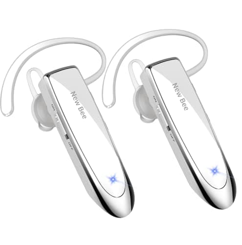 New bee [2 Pack] Bluetooth Earpiece V5.0 Wireless Handsfree Headset 24 Hrs Driving 60 Days Standby Time with Bluetooth Headset for iPhone Android Laptop Truck Driver(White) - Image 1