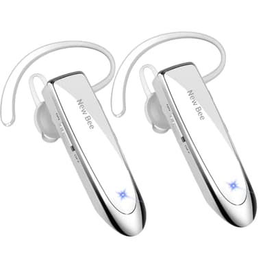 New bee [2 Pack] Bluetooth Earpiece V5.0 Wireless Handsfree Headset 24 Hrs Driving 60 Days Standby Time with Bluetooth Headset for iPhone Android Laptop Truck Driver(White) - Image 1
