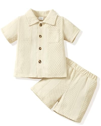 Renotemy 3T 4T Boy Outfits Baby Boy Shorts Set Toddler Boy Clothes 2-3 Year Old Boy Clothes 3T 4T Boy Outfit Toddler Boy Outfits 3T-4T Summer Solid Beige - Image 1