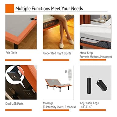 Split King Adjustable Bed Frame with Mattress - 14” Luxury Hybrid Mattress, Smart APP Contorl, Massage, Zero Gravity, Anti-Snore, 5 Minutes Installation, Head and Foot Incline, Medium Soft, Split King - Image 5