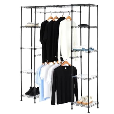 Amazon Basics Adjustable Expandable Metal Hanging Closet Storage Organizer Rack with Shelves, 57-80''L x 14''W x 72''H, Black - Image 1