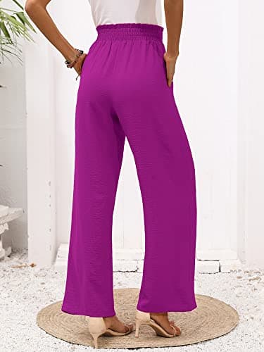 Heymoments Women's Wide Leg Lounge Pants with Pockets Magenta Large Lightweight High Waisted Adjustable Tie Knot Loose Comfy Casual Trousers - Image 3