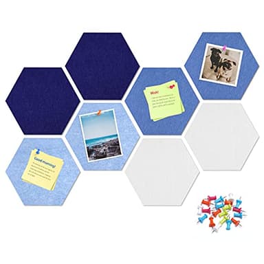 Uoisaiko 12" Large Bulletin Board with 30 Push Pins, Pack of 8 Hexagon Felt Pin Board Notice Boards for Home Office Kitchen, Felt Wall Tiles for Photos Memos - Image 4