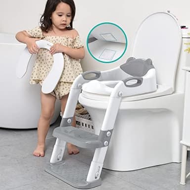 SKYROKU Toilet Potty Training Seat with Step Stool Ladder, Toddler Potty Seat for Kids and Toddler Boys Girls, Splash Guard and Safety Handles(Grey - Image 6