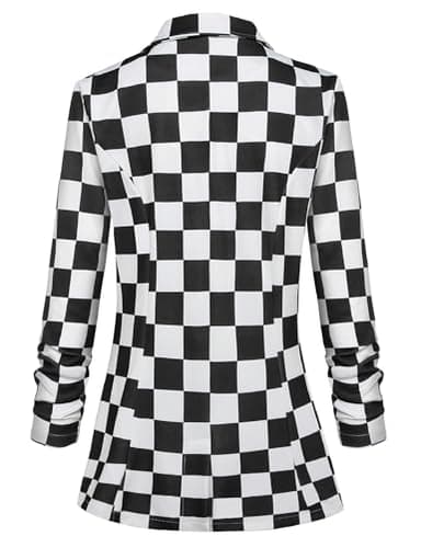 Genhoo Womens Work Casual Plaid Jackets Long Sleeve Business Suit Jacket Boyfriend Blazer Black and White Plaid Medium - Image 2