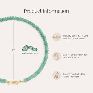 Green Aventurine Gemstone Beaded Choker Necklace for Women 14K Gold Bow Birthstone Beads Chokers - Image 3