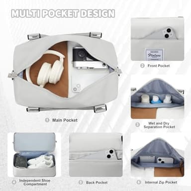 Spirit Airlines Personal Item Bag 18x14x8 Foldie Travel Duffel Bag Expandable Gym Sport Foldable Waterproof Weekender Carry On Overnight Luggage Weekend Bags Airplanes Women Men Eessentials,LightGrey - Image 6