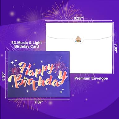Omgpeike Musical Birthday Card, Pop up 3D LIGHTS & SOUND Firework Happy Birthday (Purple) - Image 8