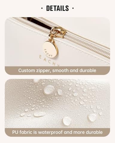 EACHY Travel Makeup Bag, Large Capacity Cosmetic Bags for Women, Waterproof Portable Open Flat Toiletry Bag Make up Bag with Divider and Handle, Gifts for Women (White, Large) - Image 7