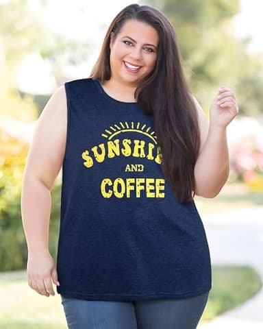 Tank Tops for Women Summer Sunshine and Coffee Graphic T-Shirts Sleeveless Casual Ladies Loose Tunic Blouse(Sunshine Deep Blue, L) - Image 5
