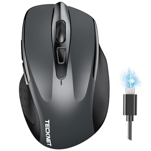TECKNET Wireless Mouse (BT5.0/3.0 & 2.4G) Rechargeable 4800 DPI Silent USB A & Bluetooth Mouse 6 Buttons, Wide Compatibility - Grey - Image 1