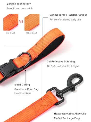 Heavy Duty Double-Handle Dog Leash with Reflective Design,4~6FT No-Pull Dog Leash for Medium to Large Dogs,Traffic Handle and Retractable Car Safety Harness with Elastic Bungee Leash. - Image 5