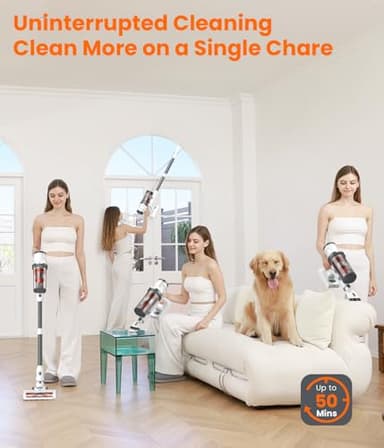 Cordless Vacuum Cleaner, 30Kpa Vacuum Cleaners for Home, Max 50 Mins Runtime, Anti-Tangled Stick Vacuum, Lightweight Vacuum for Carpet, Hard Floor - Image 4