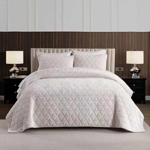 Homzard Velvet Quilt Set Queen Size Bedding Set, Cream White Velvet Comforter, Luxury Bedspreads Queen Size, Cream White Bedding,Soft Lightweight Quilts for All Season - Image 1