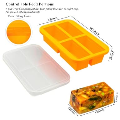 Bangp 1-Cup Silicone Freezer Trays with Lid,2 Pack,Easy-Release Silicone Freezing Tray for Soup Ice Cubes,Soup Freezer Molds,Freeze & Store Broth,Sauce,Leftovers - Makes 8 Perfect 1 Cup Portions - Image 5