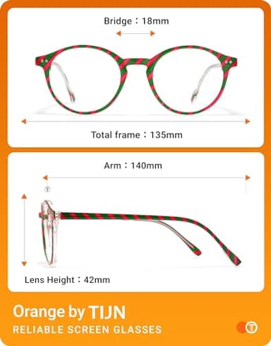 TIJN Blue Light Blocking Glasses Men Women Vintage Thick Round Rim Frame Eyeglasses(Red/Green) - Image 7