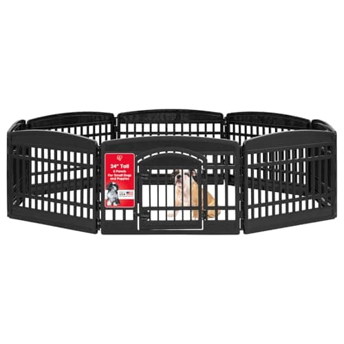 IRIS USA 24" 8-Panel Dog Playpen with Door, 83.5 x 83.5 x 23.63, Puppy Playpen, Dog Play Pen Indoors, Pet Fence, Puppies/Small Dogs, Black - Image 1