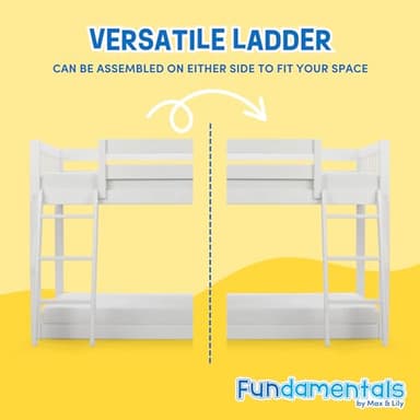 Max & Lily Fundamental Twin Low Bunk Bed, Kids Solid Wood Modern Bed Frame with Strong Wooden Slats, Non-Toxic Finishes, High Weight Capacity, White - Image 4
