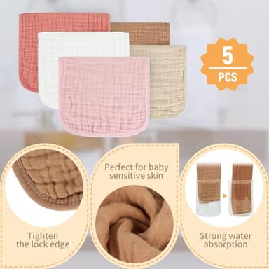 MIGIOL Muslin Burp Cloths 100% Cotton Baby Burp Cloths Soft, Absorbent 10x20 inches for Girls and Boys Baby Essentials - Image 3