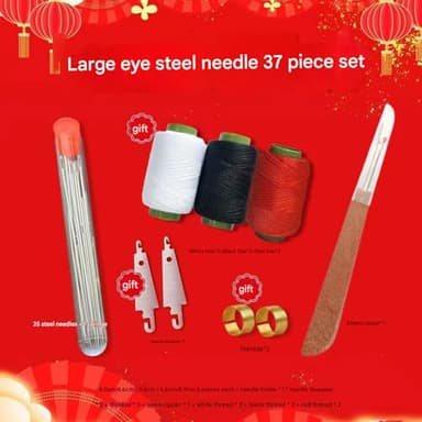 Big Eye Steel Sewing Needles Kit, Stainless Steel Sewing Needles Kit for Hand Sewing [25 Steel Needles, 1 Needle Box, 1 Seam Sewing Thread Ripper, 2 Needle Threaders, 6 Threads, 2 Thimbles] (37pcs) - Image 9