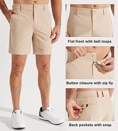 Libin Men's Golf Shorts 7" Work Dress Shorts Casual Flat Front Hybrid Short Lightweight Quick Dry Water Resistant, Khaki, Size 32 - Image 3