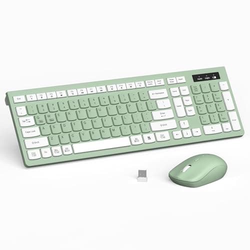Wireless Keyboard and Mouse Combo, Full-Sized Wireless Keyboard and Adjustable DPI Mouse, 2.4GHz USB Receiver, Silent Keyboard and Mouse for PC, Windows, MAC, Desktop, Laptop (Avocado Green) - Image 1