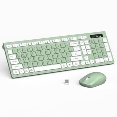 Wireless Keyboard and Mouse Combo, Full-Sized Wireless Keyboard and Adjustable DPI Mouse, 2.4GHz USB Receiver, Silent Keyboard and Mouse for PC, Windows, MAC, Desktop, Laptop (Avocado Green) - Image 1