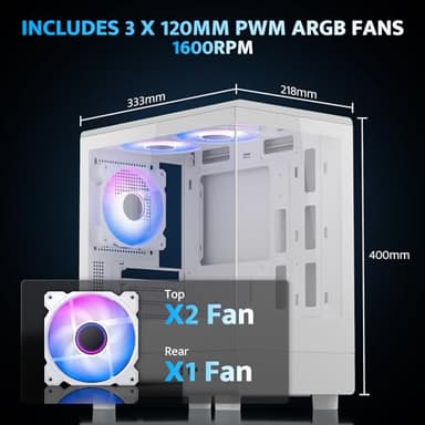 darkFlash Micro ATX PC Case, Pre-Install 3 PWM ARGB Fans Computer Case, Full View Dual Tempered Glass MATX Gaming PC Case, Type C Port, Supports up to 240mm AIO(DB330M) (White) - Image 3