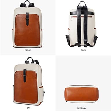 BOSTANTEN Leather Laptop Backpack for Women,15.6 inch Computer Backpack Purse College Daypack Work Travel Bag Beige-brown - Image 5