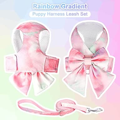 PETCARE Cute Bow Tie Dog Harness and Leash Set Elegant Rainbow Gradient Puppy Harness No Pull Soft Mesh Pet Cat Dog Vest Harnesses for Small Dogs Cats, Pink - Image 3