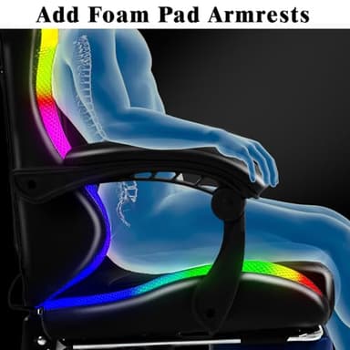 Czlolo Gaming Chair, Racing Style RGB LED Lights Gaming Chairs for Adults and Kids, Lumbar Massager Gamer Chair, High Back Reclining Computer Chair with Footrest and Headrest (Black/Blue) - Image 7