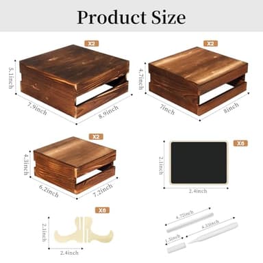 6 Pcs Buffet Risers with Mini Signs, Rustic Wood Cake Stands, Food Risers for Buffet Table, Dessert Display Stand, Wood Crates, Rustic Cake Stand for Party, Wedding, Birthday, Baby Shower, 3 Sizes - Image 4