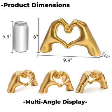 Mezchi Gold Heart Hands Sculpture Room Decor, Aesthetic Decor for Living Room Bedroom Bookshelf, Love Finger Modern Art Aesthetic Sculpture for Home Office Desktop, Birthday Gift - Image 2