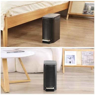 SYNCVIBE Slim Bathroom Trash Can with Lid Soft Close, Stainless Steel Garbage Can Step Trash Bin with Removable Inner Bucket for Bedroom, Office, Kitchen (Matt Black, 1.8 Gallons) - Image 7