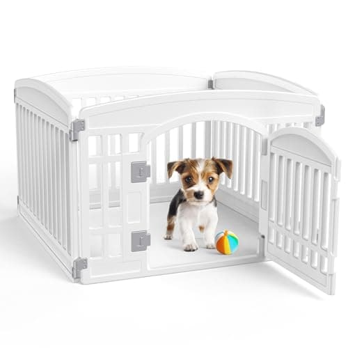 Dog Playpen 4-Panel 24 Inch Safe Secure Indoor Outdoor Pet Fence, Folding Portable 35 x 35 x 24IN, Ideal for Small to Medium Dogs Easy to Clean (White) - Image 1