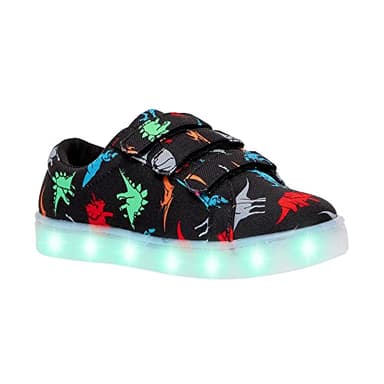 FabKids Boys Light Up Shoes Dinosaur Print Sneakers Black Fashion Hook and Loop Tennie Shoes for Little Kids Size 12 - Image 1