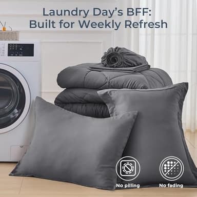 HEVUMYI Twin Comforter Set - 5-Piece All Season Bed in a Bag Twin, Ultra Soft Bedding Set with Comforter, Flat Sheet, Fitted Sheet, Pillowcases, Pillow Shams, Dark Grey - Image 7