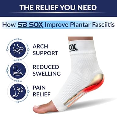 SB SOX Plantar Fasciitis Relief Socks – Ankle Brace Compression Sleeve – Arch Support for Foot Pain, Swelling, Heel Spurs – Foot Brace for Achilles Tendonitis Relief, Injury Recovery (Solid White, X-Large) - Image 3