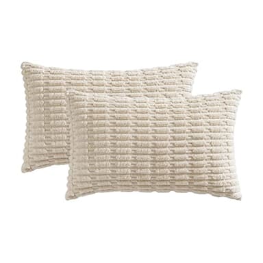 MIULEE Pack of 2 Corduroy Decorative Lumbar Throw Pillow Covers 20x12 Inch Soft Boho Striped Pillow Covers Modern Farmhouse Home Decor for Sofa Living Room Couch Bed Cream White - Image 6