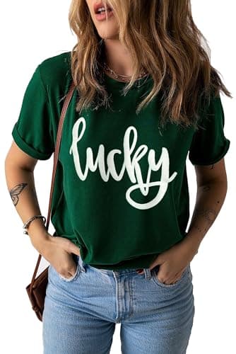 St. Patrick's Day T-Shirt Womens Green Shamrock Printed Short Sleeve Casual Lucky Clover Heart Graphic Tee Tops(Green4,XL)