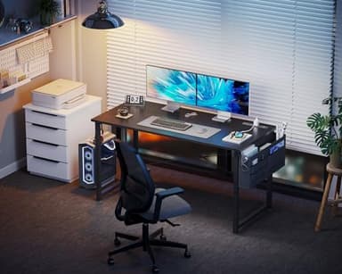 KKL Small Desk with Power Outlets and USB Port Computer Desk for Home Office Gaming Simple Modern Style Writing Desks with Storage Bag Headphone Hook, 48 inch, Black - Image 6