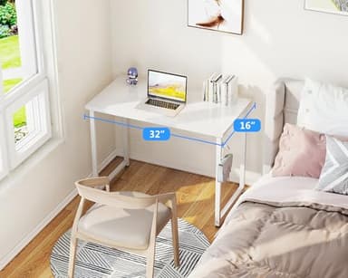Casaottima 32 Inch Small Computer Desk for Home Office, Study Writing Table for Small Spaces, Simple Modern Desk with Headphone Hooks, Pure White - Image 3