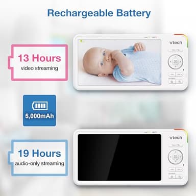 VTech 5.5" IPS Screen 720P Video Baby Monitor with Camera and Audio, Pan-Tilt-Zoom, Night Light, 2-Way Talk, Lullabies, Soothing Sounds, Long Battery Life, No WiFi: Advanced HD Plus - Image 4